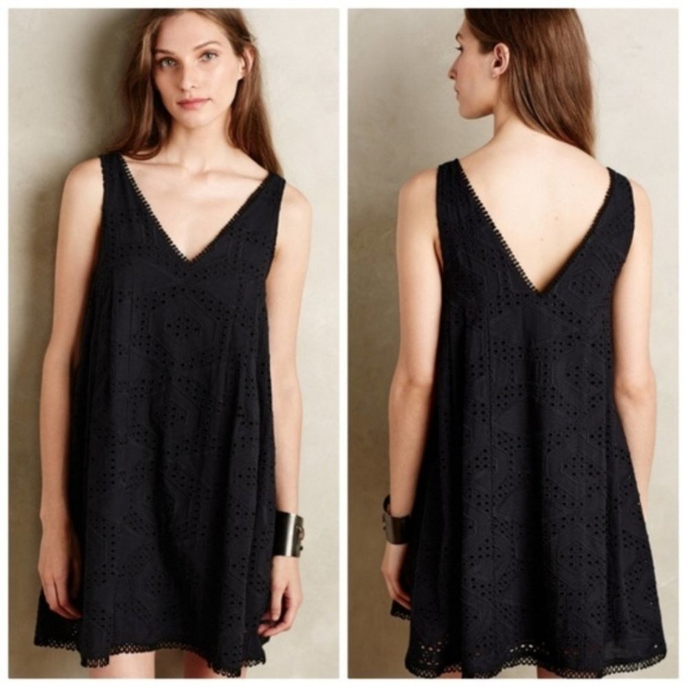ANTHROPOLOGIE MAEVE BLACK EYELET SWING DRESS